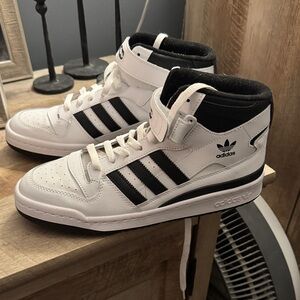 Adidas Men's White and Black High-Top Sneakers